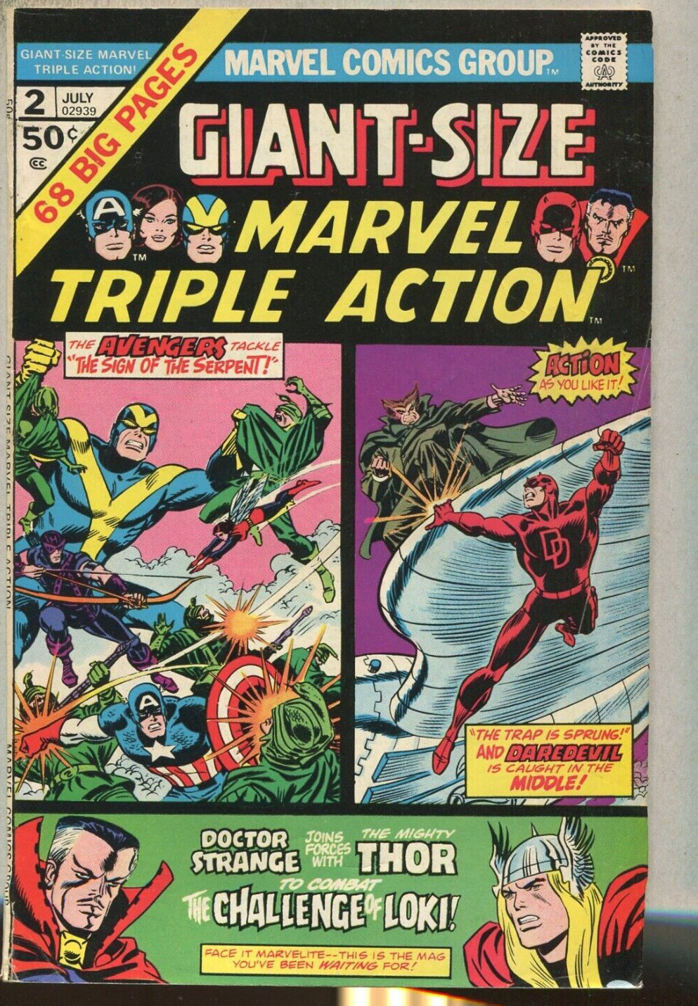 Giant Size Marvel Triple Action #2 FN+ Thor, Loki, Avengers  Marvel  SA