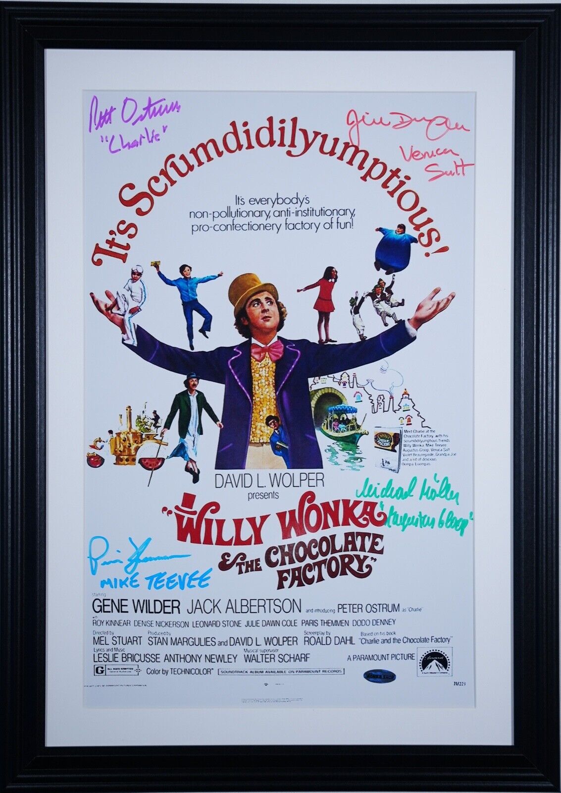 WILLY WONKA POSTER AUTOGRAPHED, FRAMED, SIGNED BY FOUR, PLUS EXTRAS 21\