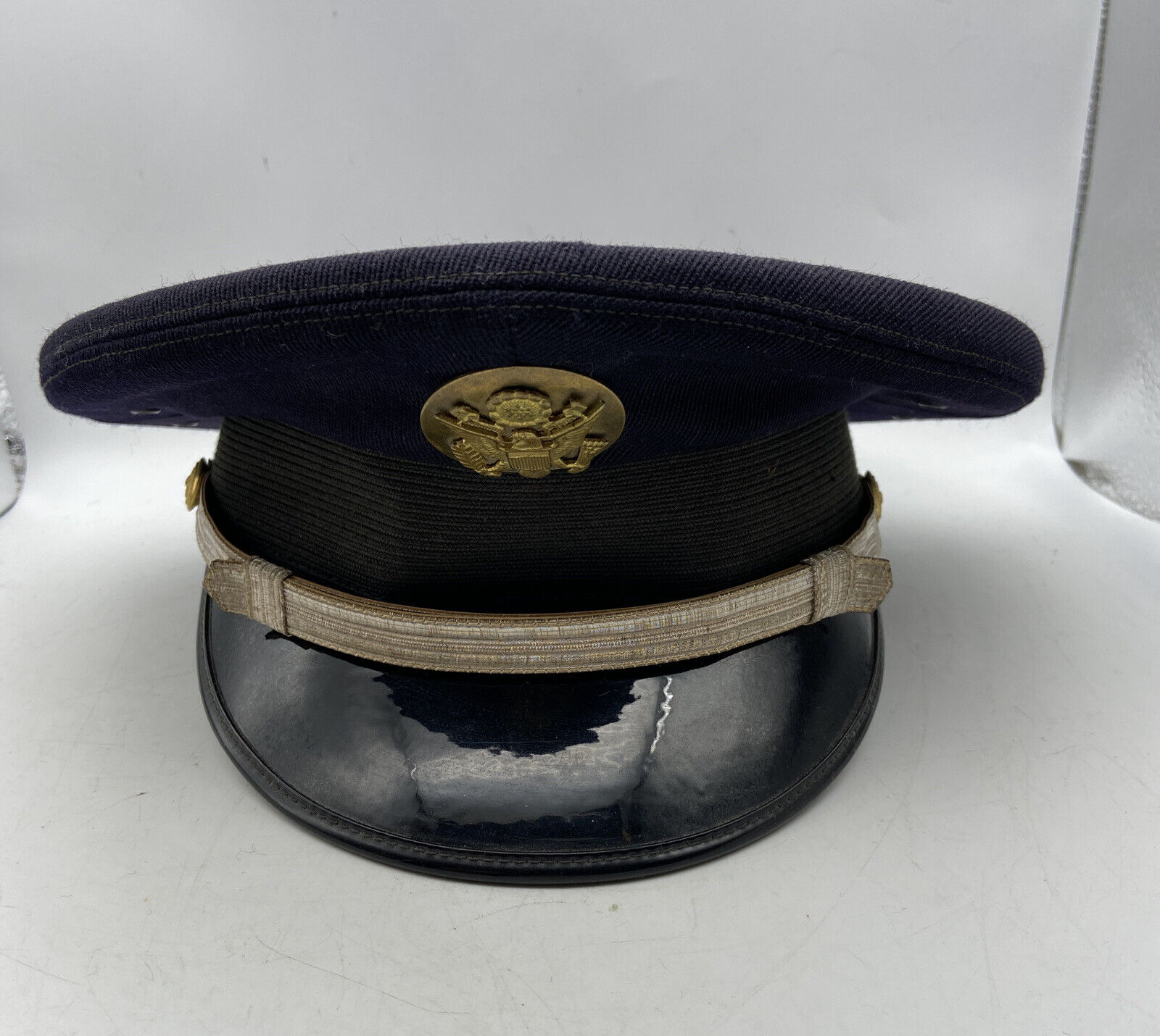 Vintage US Navy Dress Navy Blue Visor Hat Cap Size 6 7/8
