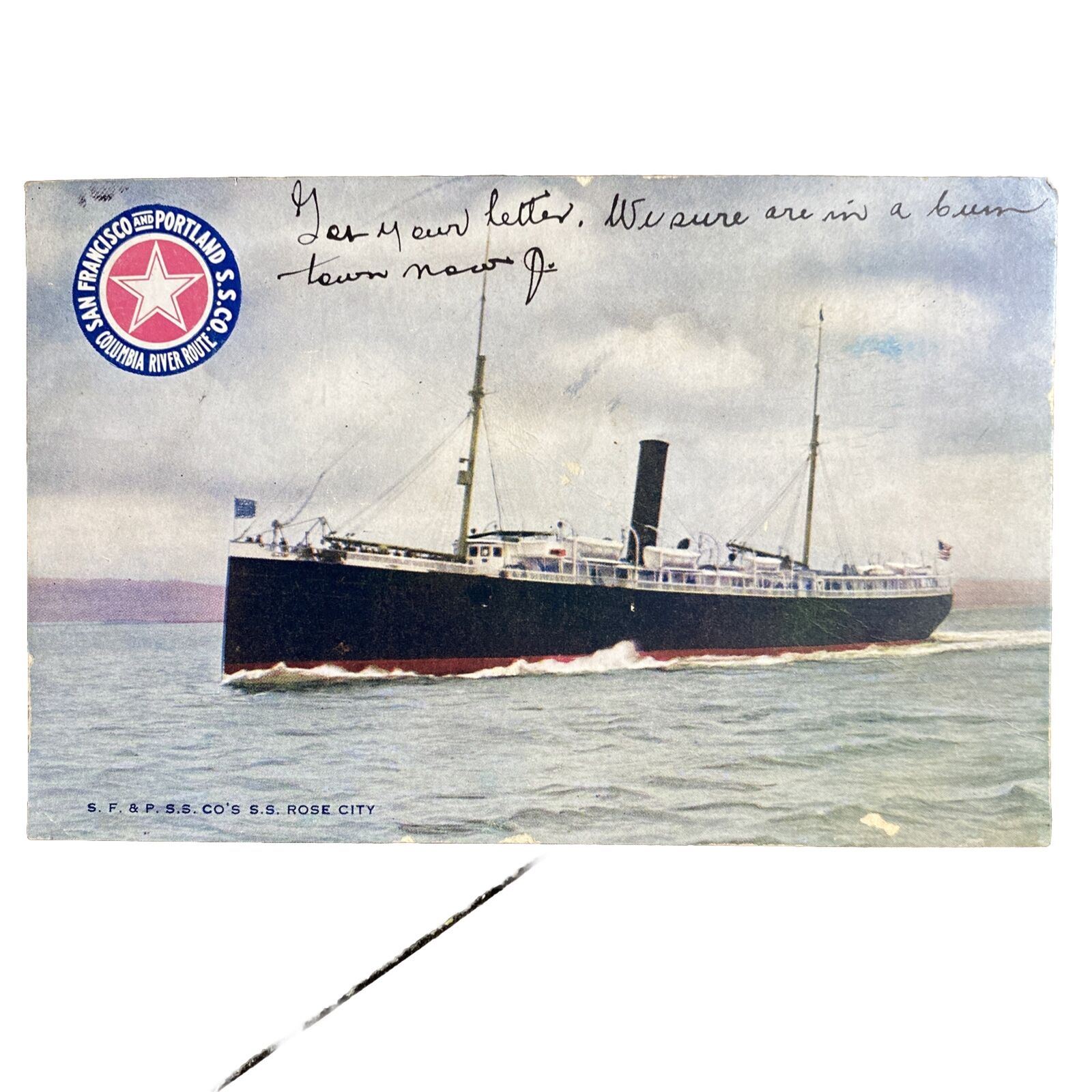 1910 San Francisco California to Portland Postcard SS Rose City Columbia River