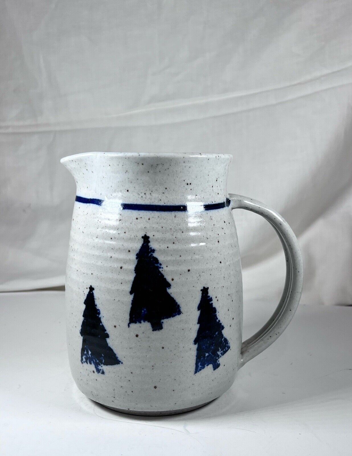 Vintage Earthware Pottery Blue and Gray Pine Tree Water/ Juice Pitcher