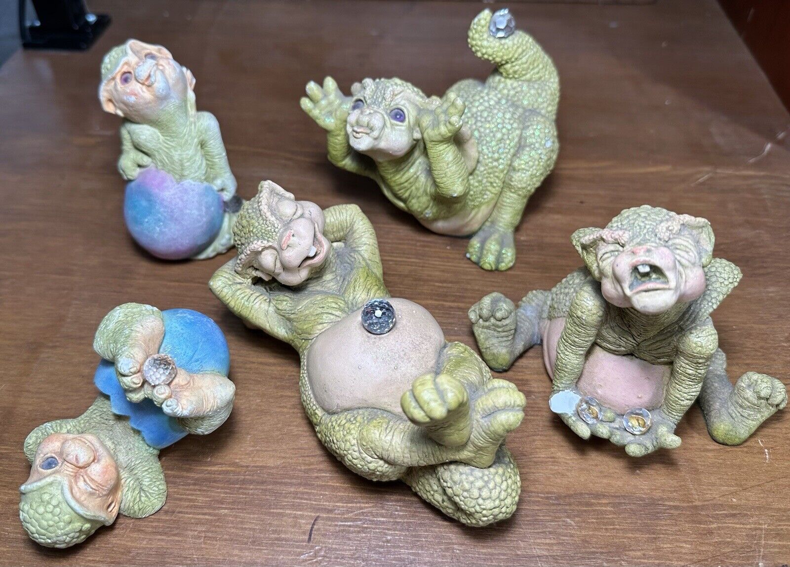 Vintage 1989 Lot Of 5 DRAGON KEEP Sculpture Figurines By Marty W/ Crystals