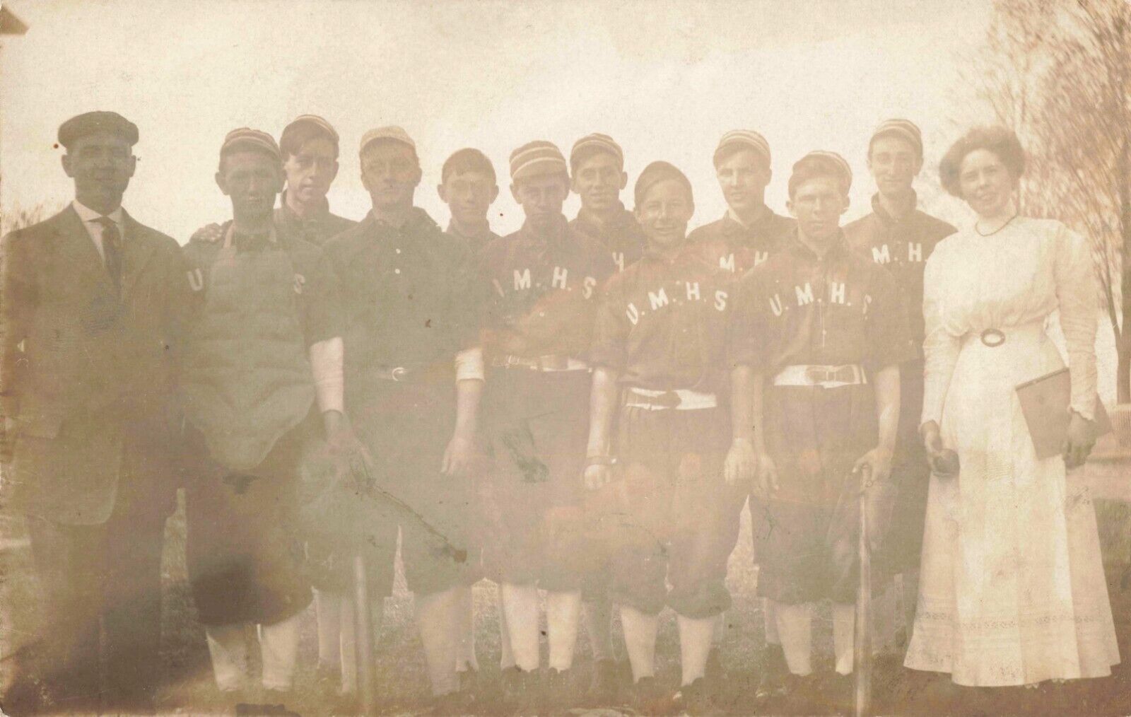 Baseball Team Union Mills High School Indiana IN c1910 Real Photo RPPC