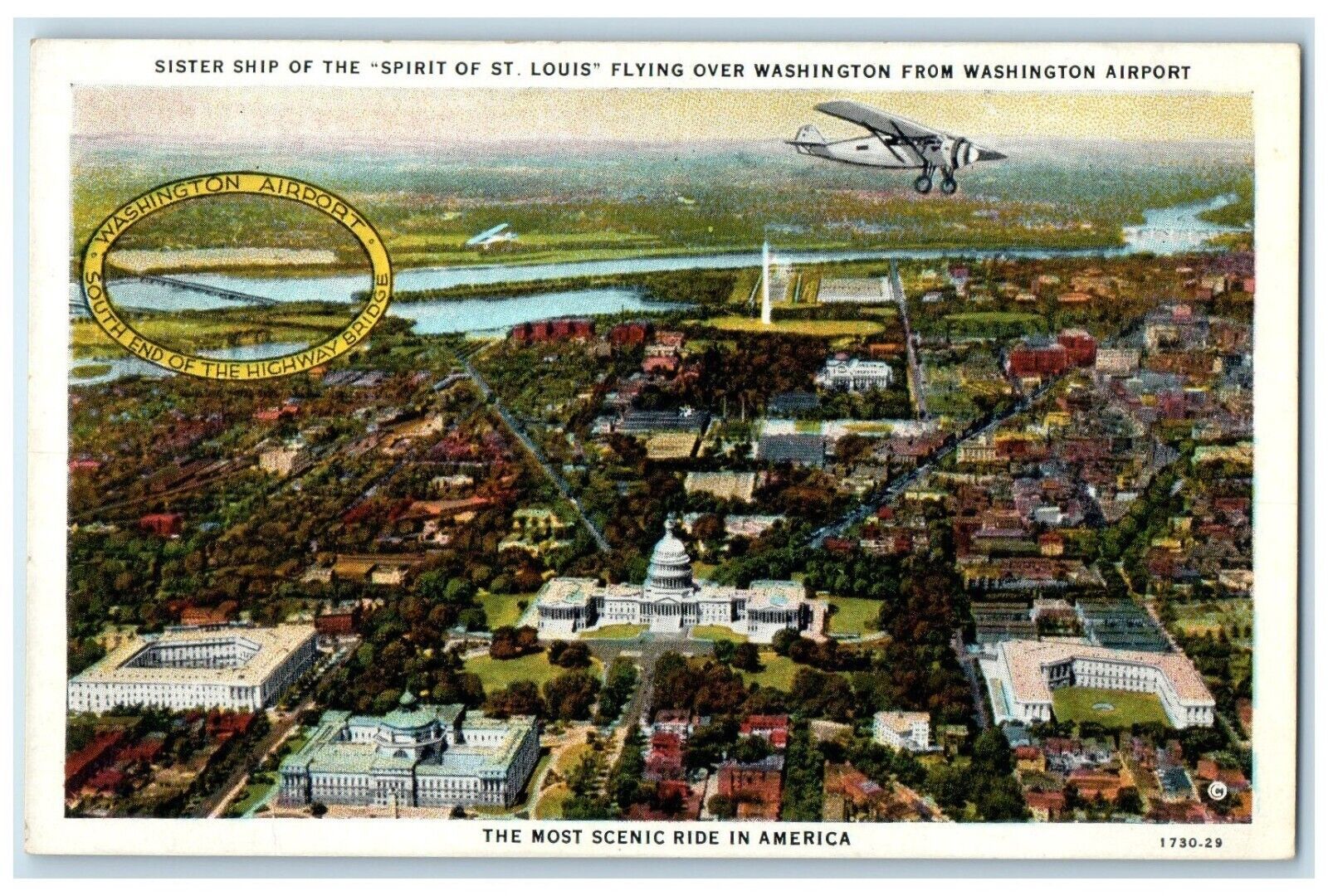 1920 Aerial View Sister Ship Spirit St Louis Washington Airport Vintage Postcard