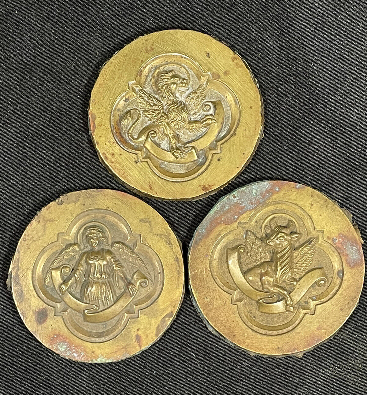 St Mathew Mark Saint Luke Brass/Bronze 3” Medallion Decor Fixtures Early Antique