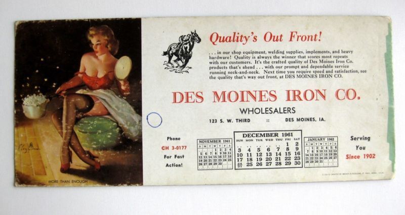 December 1961 Elvgren Pinup Girl Blotter Popcorn Everywhere Des Moines IA