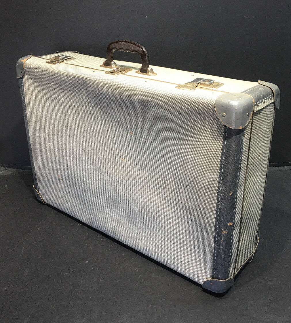 Vintage Gray Suitcase 25” x 16” x 7.5” - Bakelite Handle 