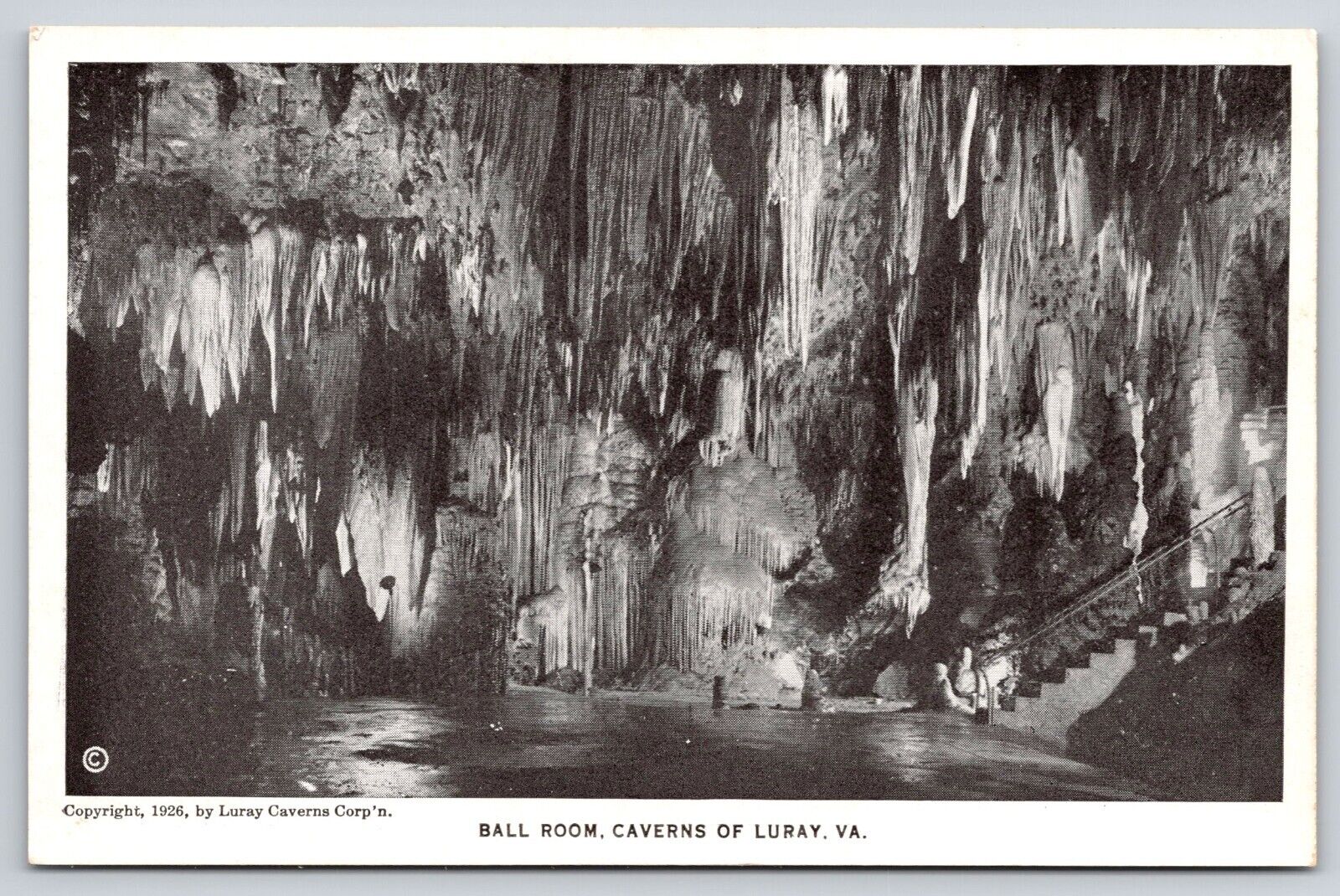 The Ball Room at Caverns of Luray Virginia VA Postcard Black and White