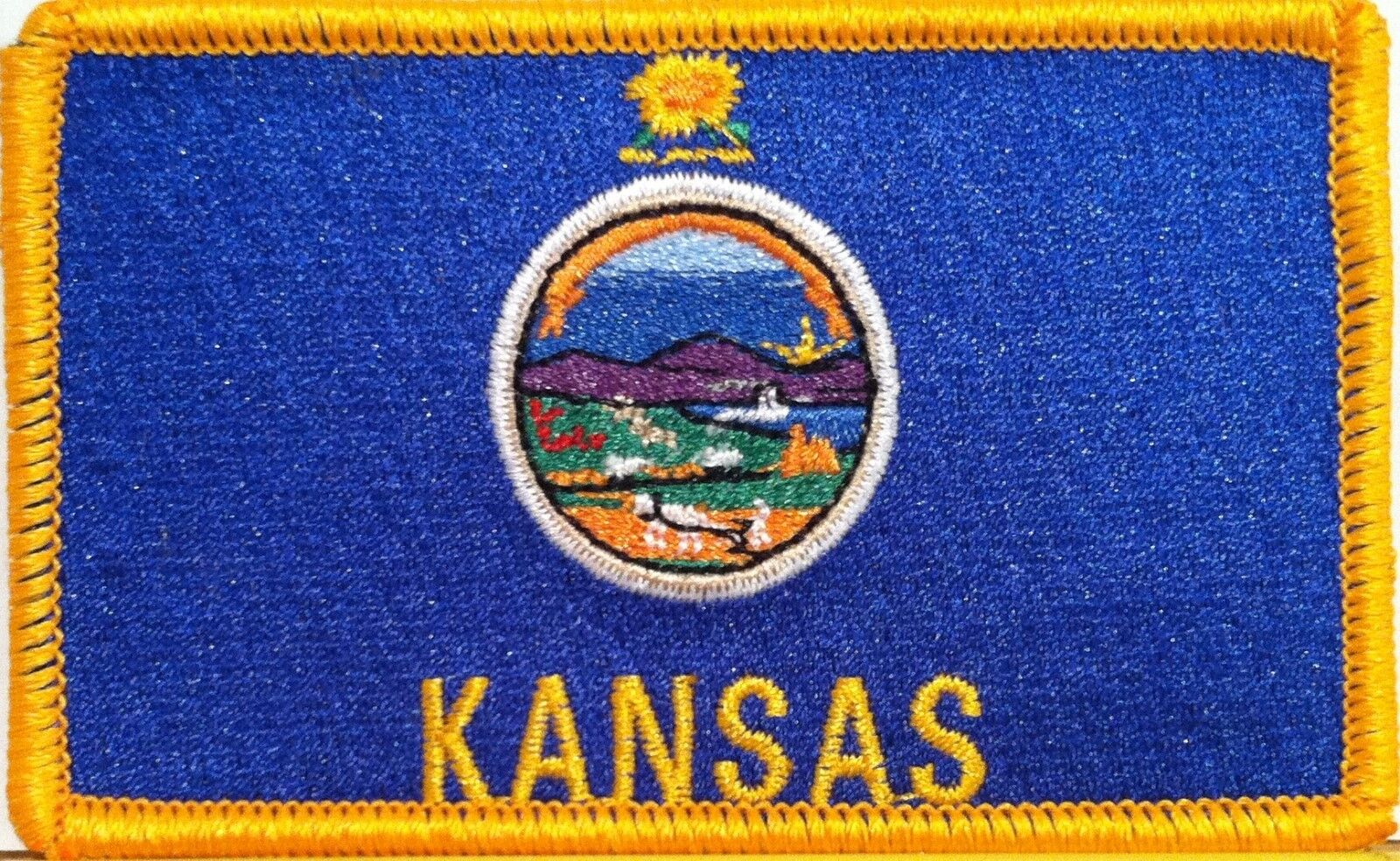 KANSAS State Flag Embroidered Iron-On Patch Tactical  Emblem Gold Border 