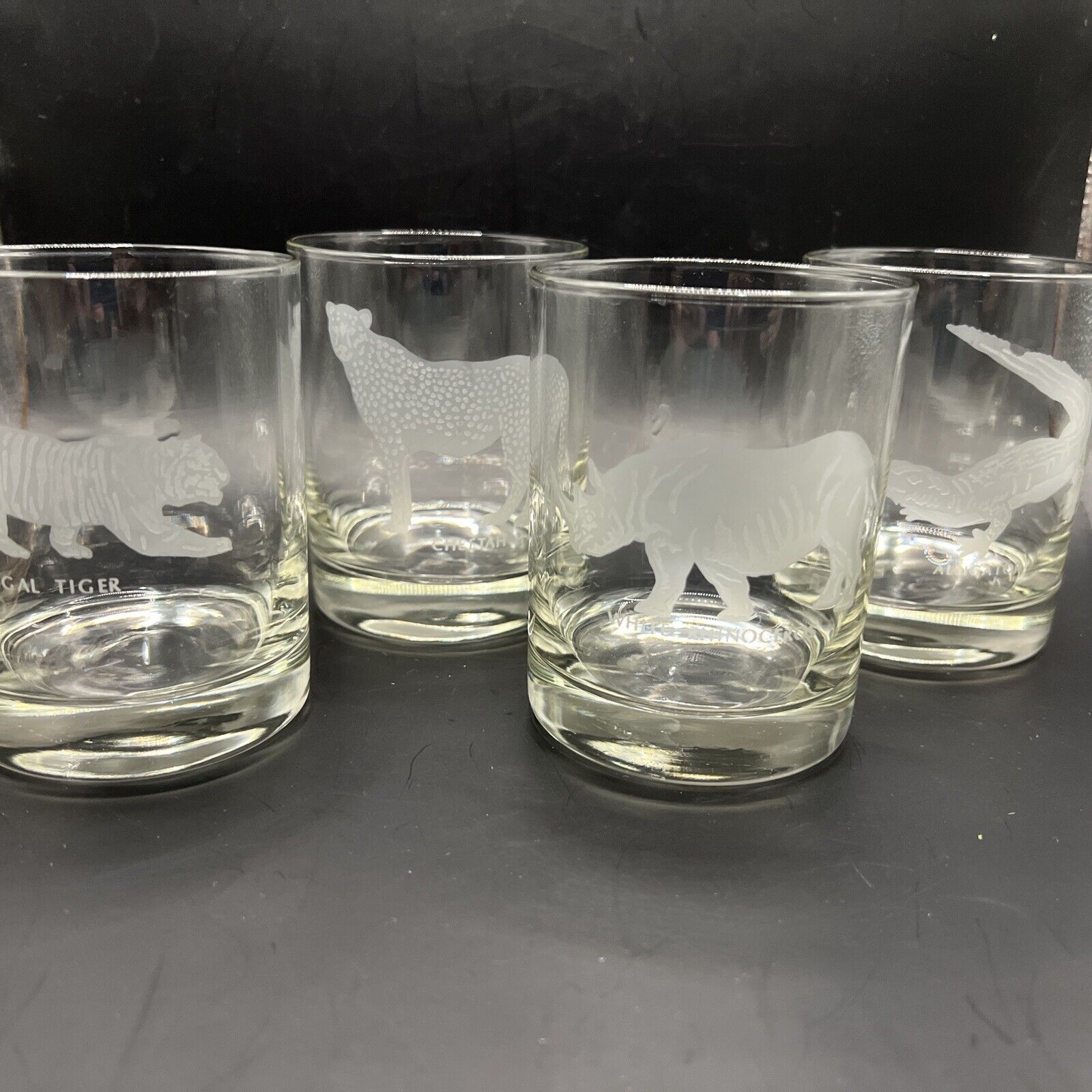 4 Georg Jensen Etched Wildlife Endangered Species Double Old Fashioned Glasses