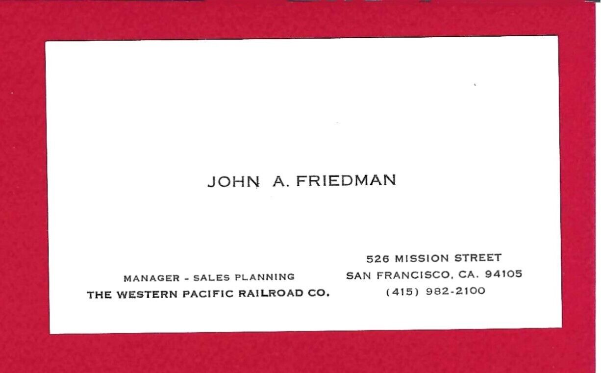 Vintage Western Pacific Railroad Business Card - WP - San Francisco - 1960\'s