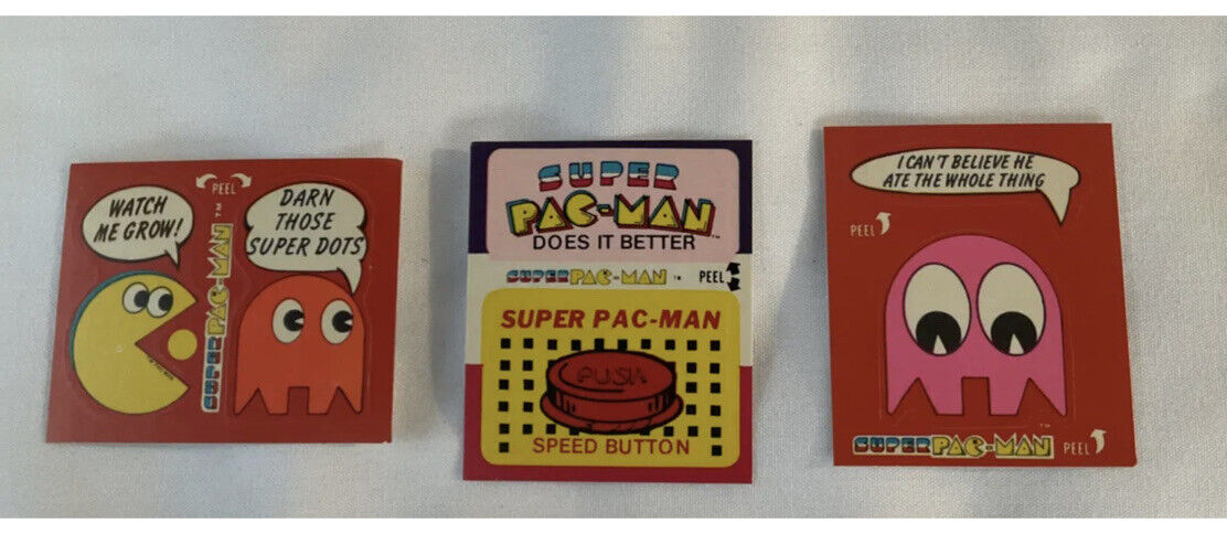 Lot of 3 vintage fleer 1982 Pac Man stickers trading cards rub off game cards