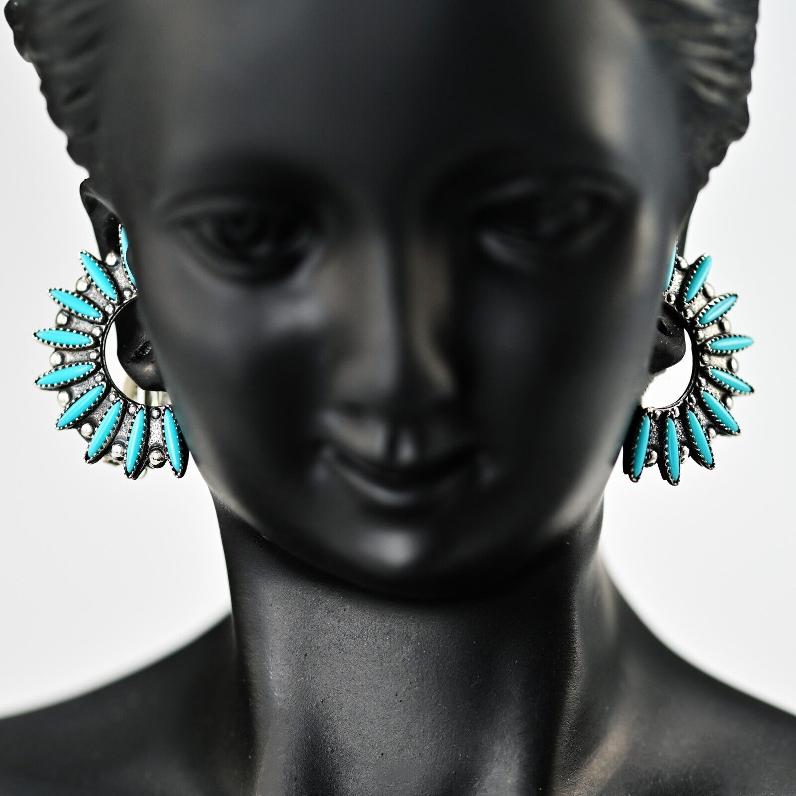 Antique Original Vintage Native American Sterling Silver Turquoise Earrings PAIR
