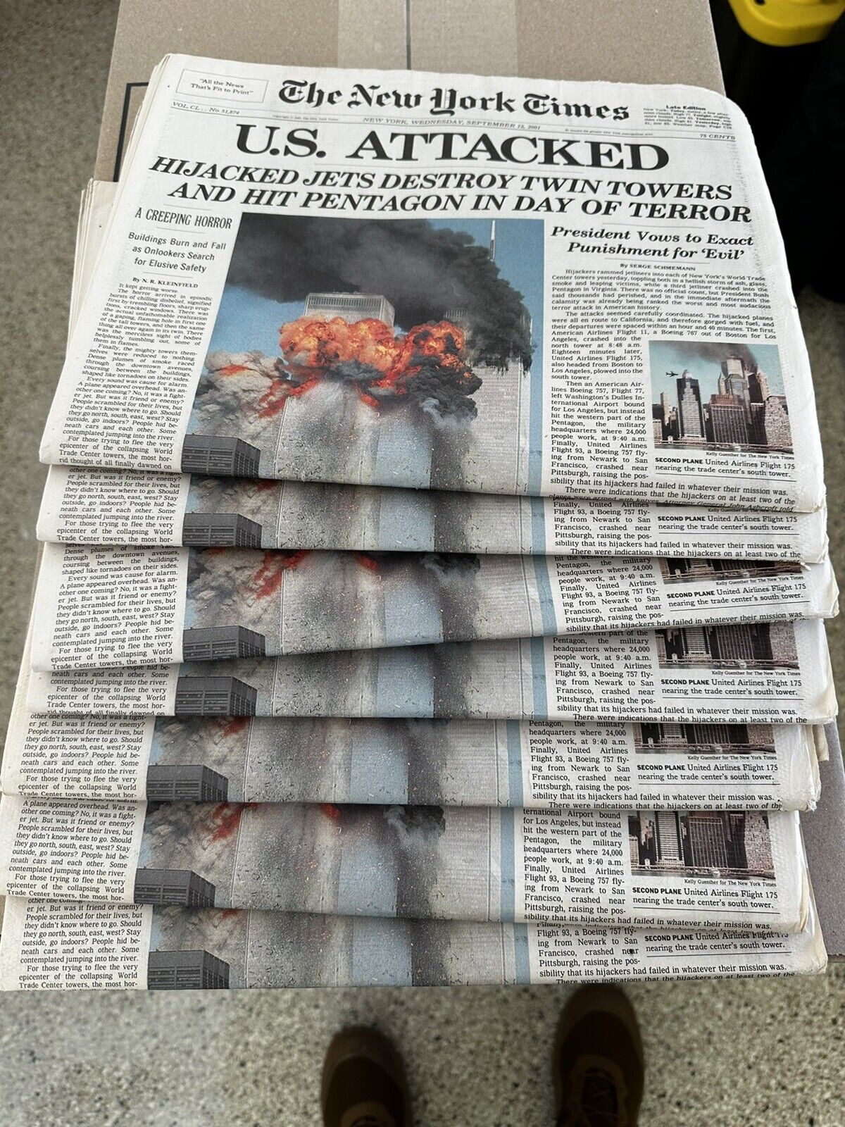 Original New York Times 9/11 Issues Sept 12, 2001 -Complete Papers-7 Available