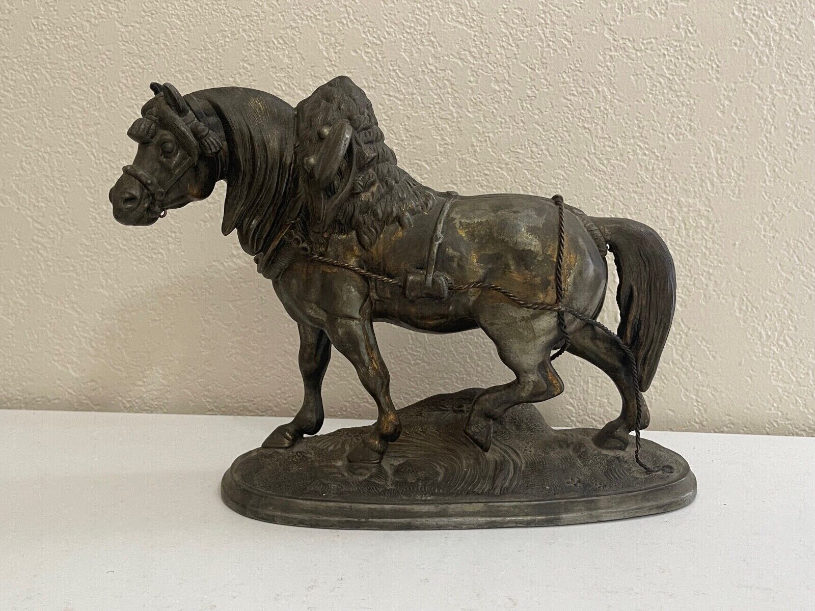 Vintage Antique Spelter Metal Sculpture Statue of Horse Trotting