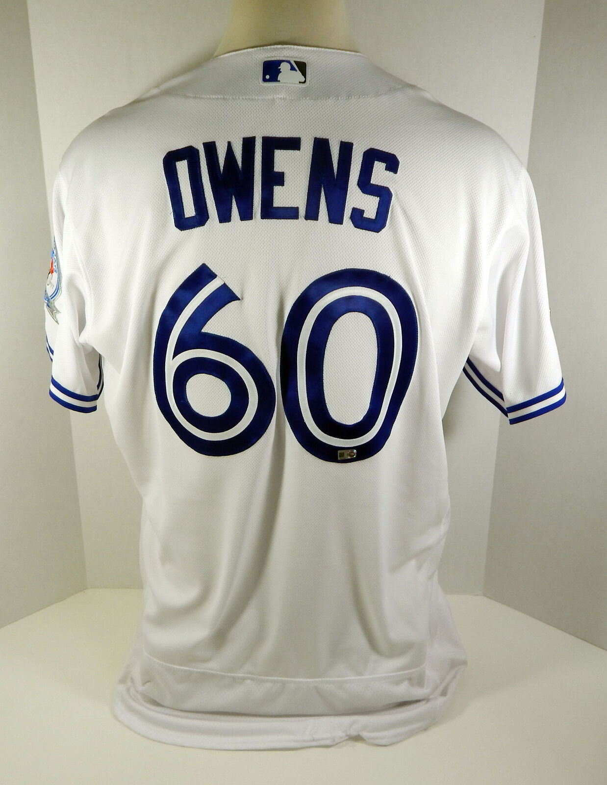 2016 Toronto Blue Jays Eric Owens #60 Game Used White Jersey Postseason Patch