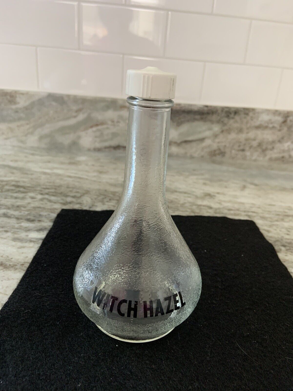 OLD WITCH HAZEL TEXTURED GLASS BOTTLE FOR APOTHECARY OR BARBER SPLASH TOP