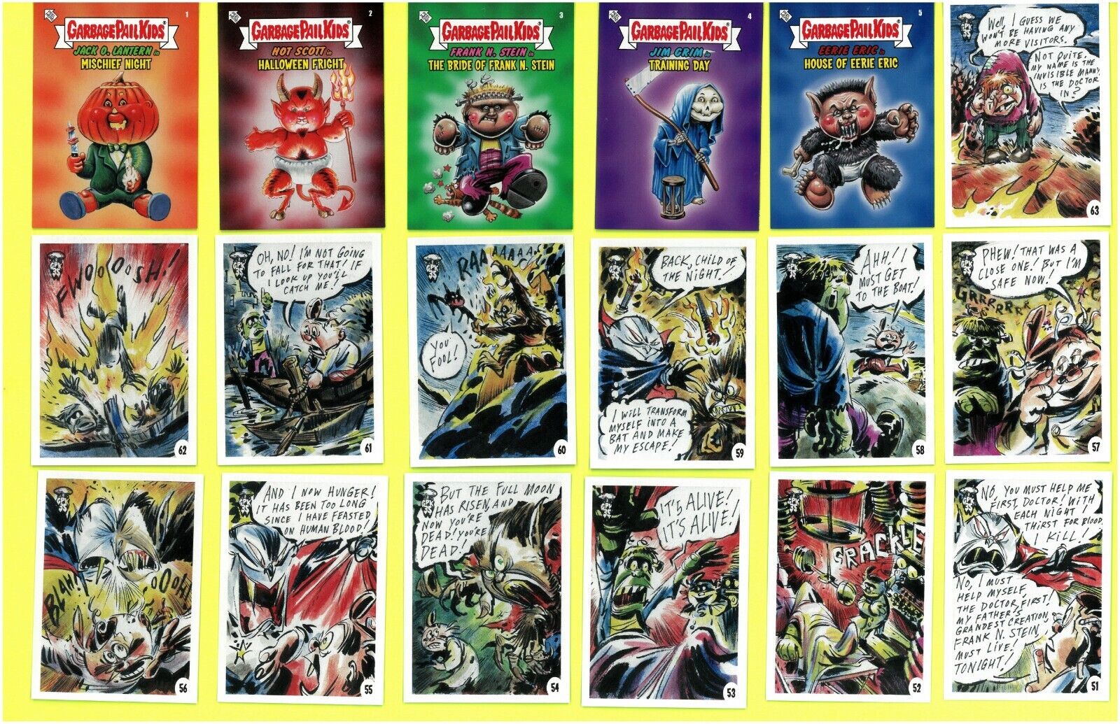 2020 GARBAGE PAIL KIDS HALLOWEEN untold STORIES COMPLETE Set 63 + 5 Cover Cards