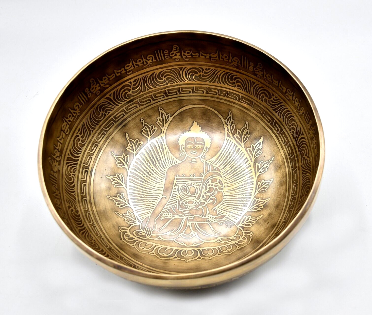 23 cm Buddha Carved Tibetan singing bowls - 9 inch flower of life mantra bowls