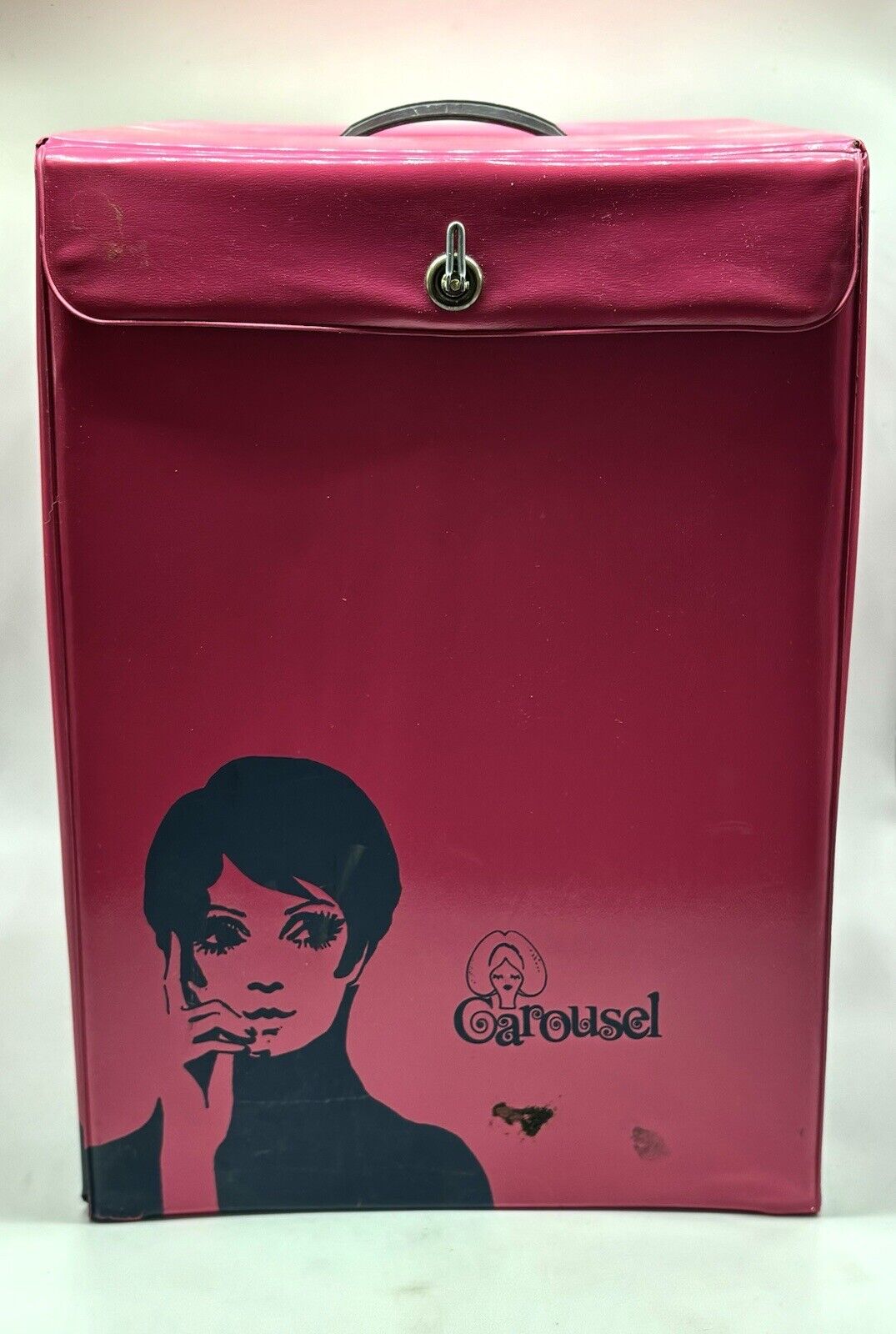 Carousel Mod Hot Pink Vinyl Wig Twiggy Image Storage Vintage 1960s Box Case Doll