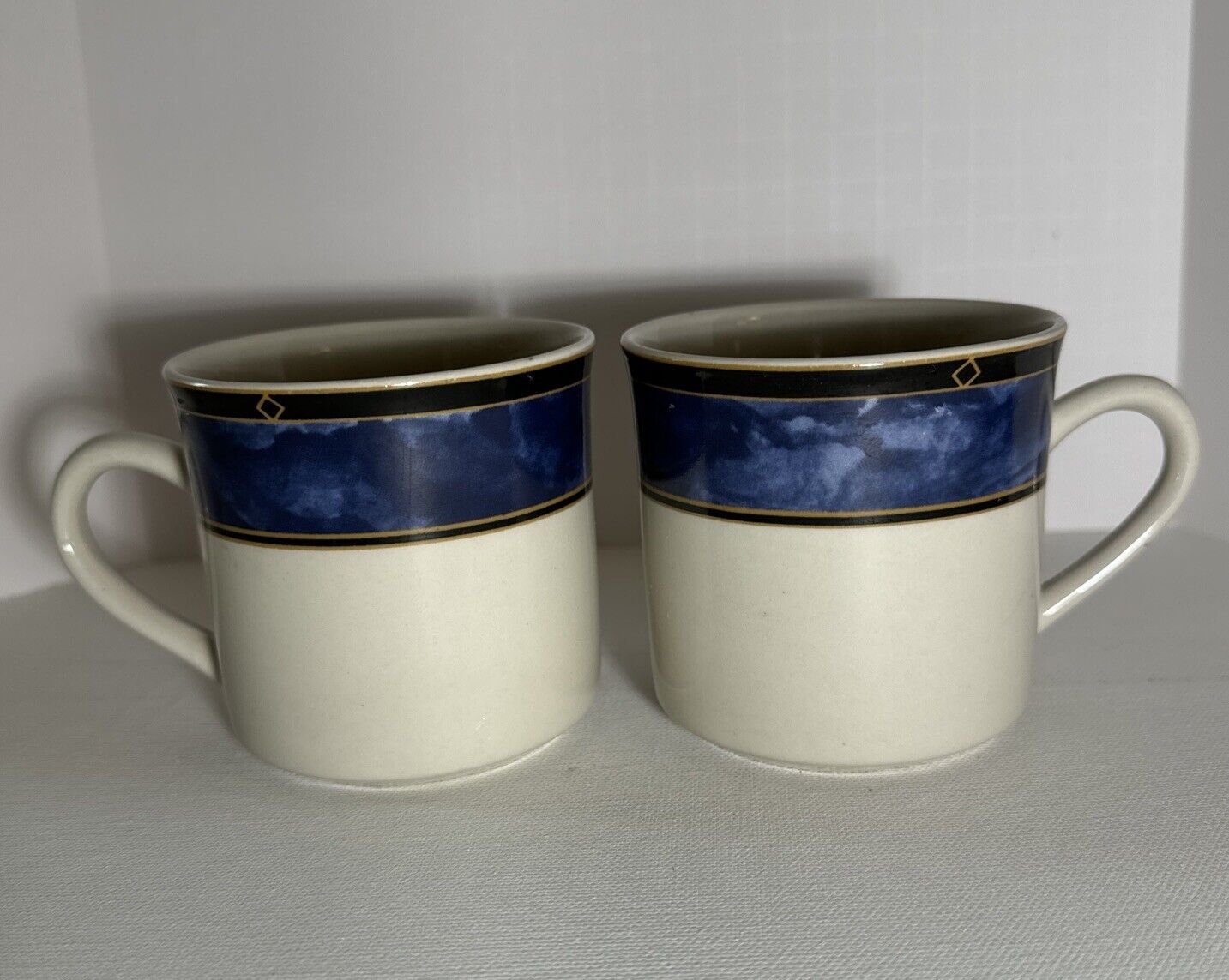 Vintage Gibson Royal Duchess Blue Navy China Set of 2 Coffee Tea Mugs Cup 1990\'s