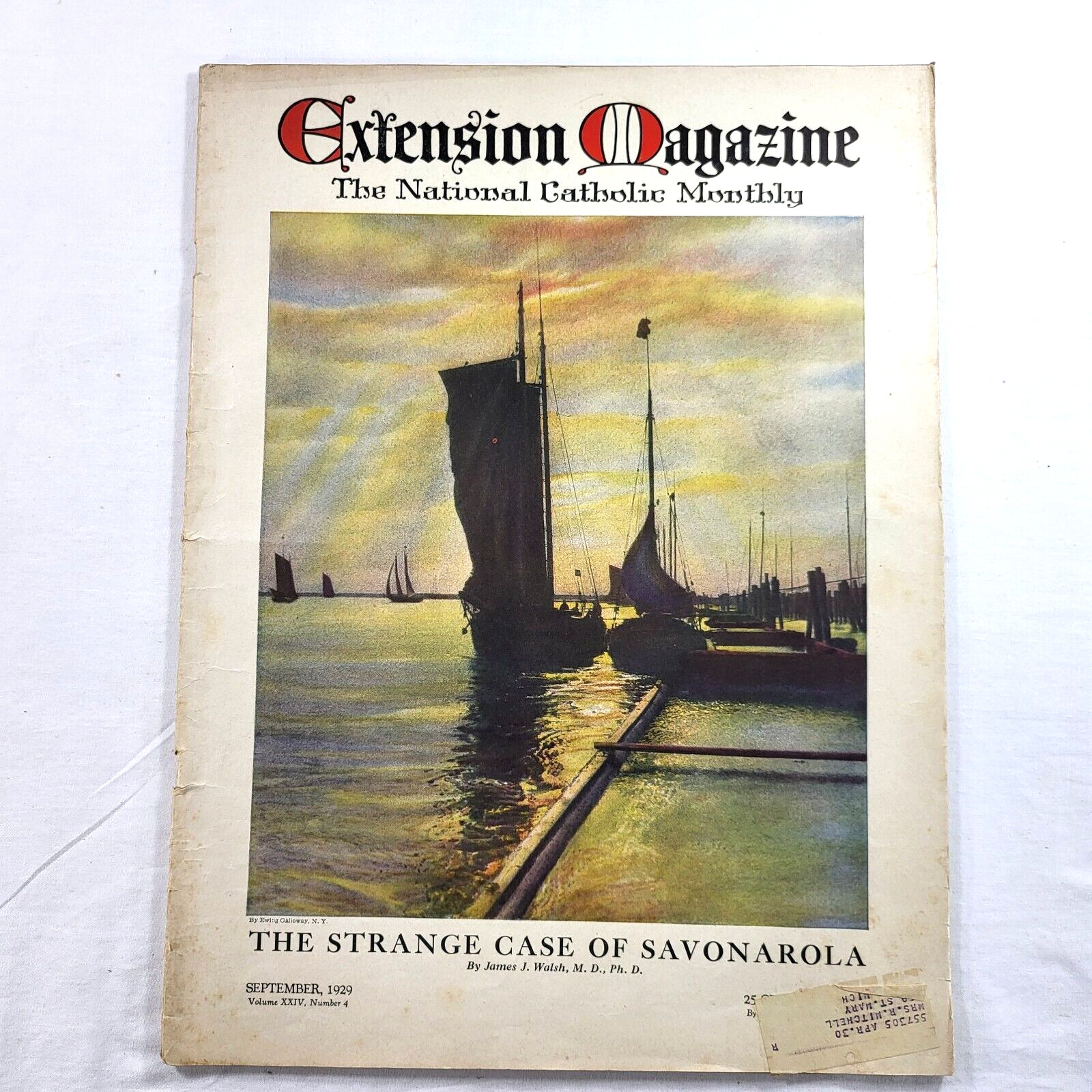 1929 National Catholic Monthly Extension Magazine - September Issue