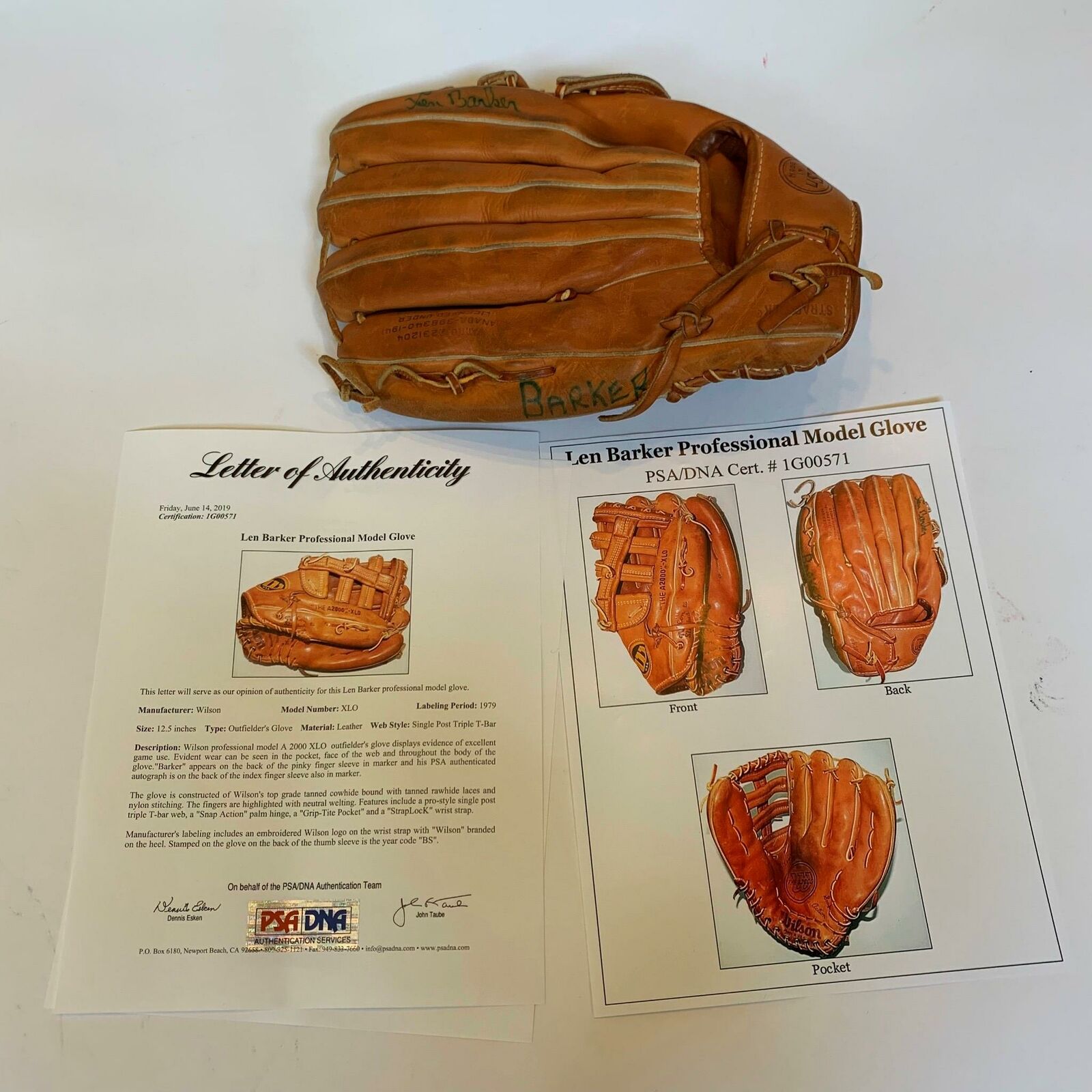 Rare Len Barker 1979 Signed Game Used Baseball Glove With PSA DNA COA
