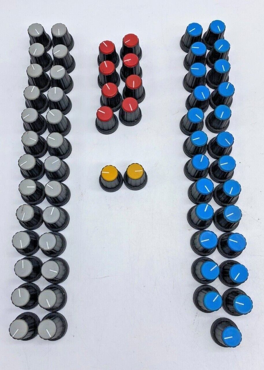  Lot of 61 Vintage Kelsey Pro Club +3 Series Knobs Yellow Gray Blue Red