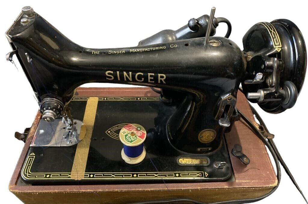 Vintage 1956 Singer 99K Portable Black Electric Sewing Machine & Pedal Hard Case