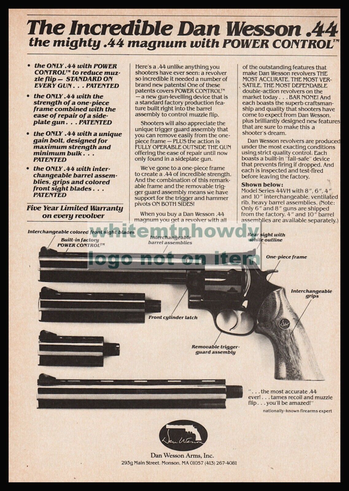 1981 DAN WESSON  Model 44VH Magnum Revolver Original PRINT AD