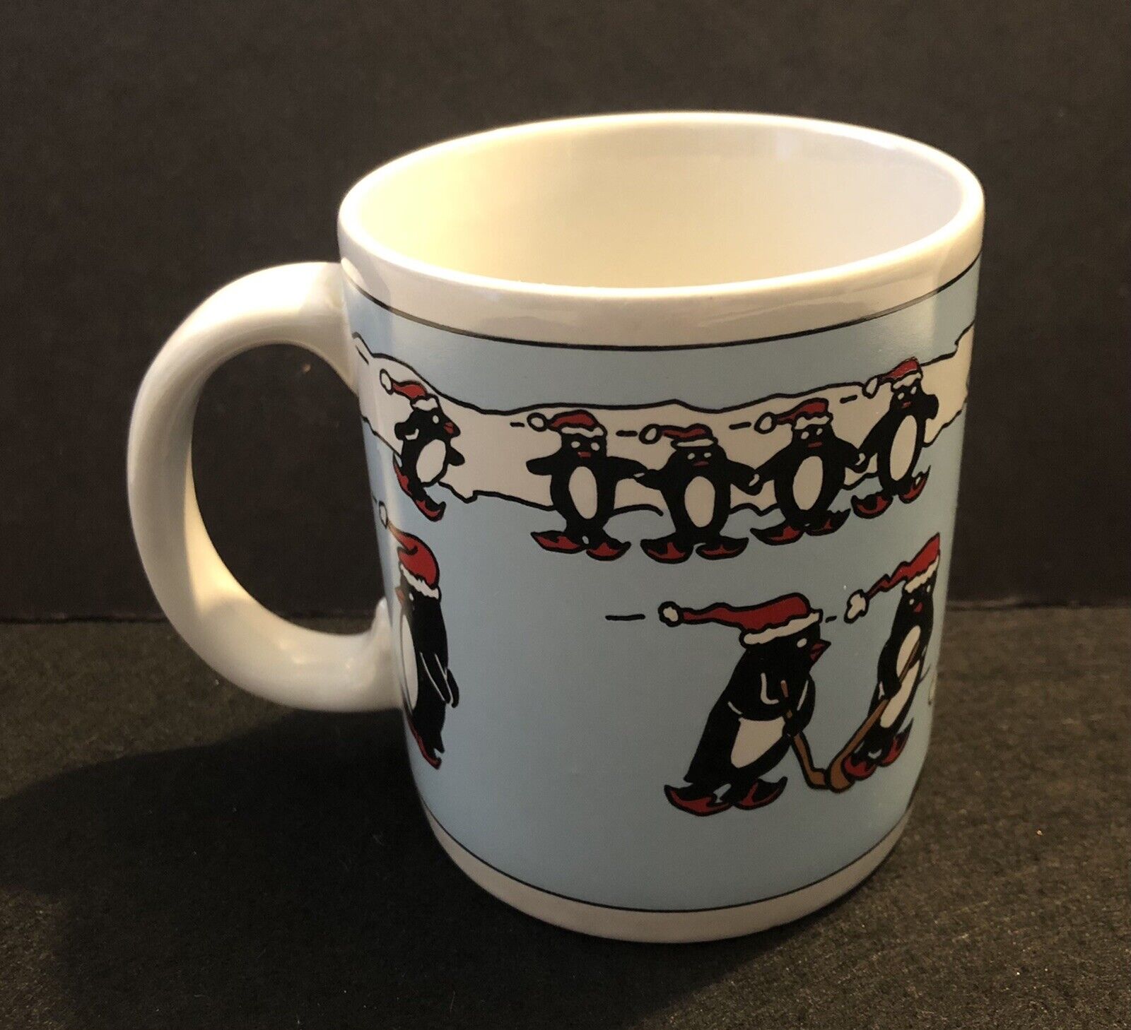 Vintage Houston Foods 1986 Korea Coffee Cup Mug Penguins Christmas Collectible