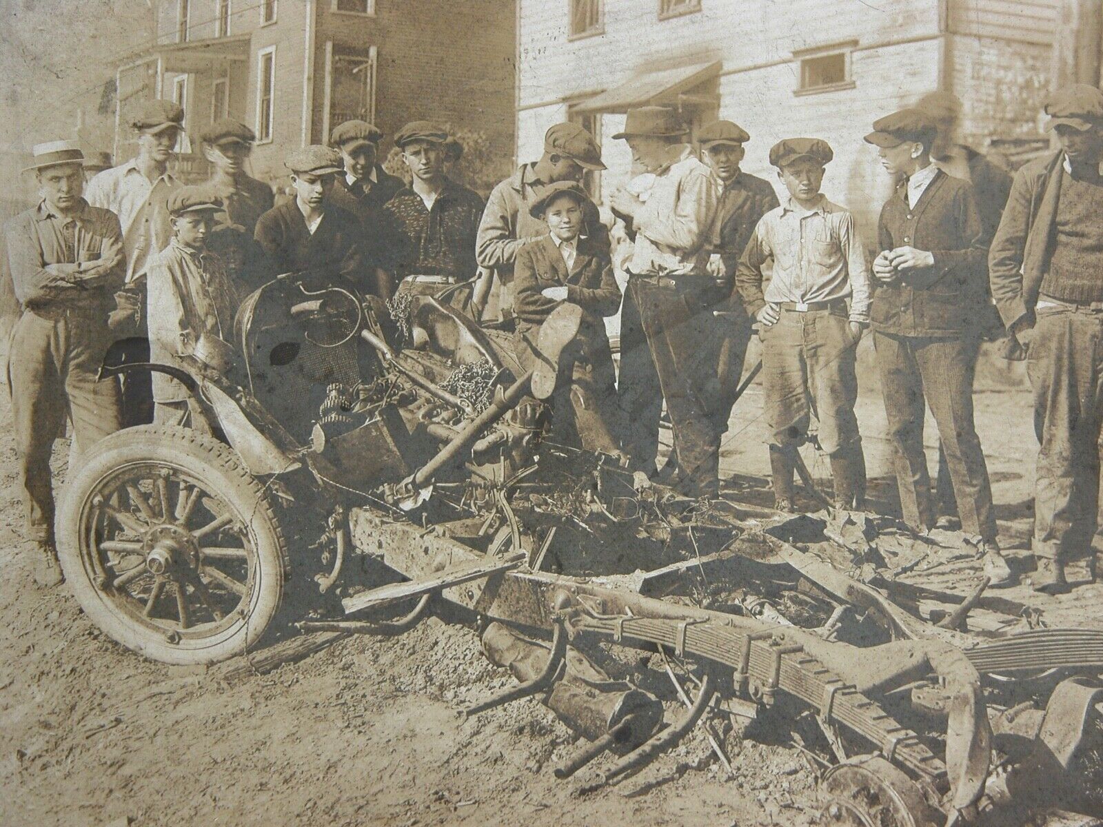 Antique CAR CRASH Photograph 1900s - 1910s BUICK ACCIDENT Explosion