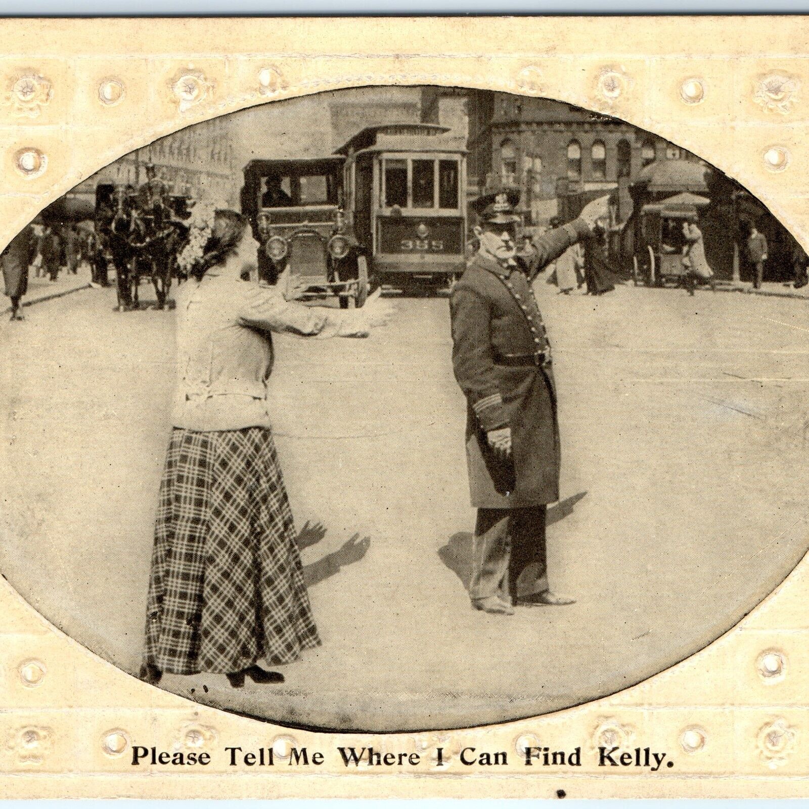 c1910s Busy Traffic Controller Flagger Street Car Downtown Auto KELLY?? A143