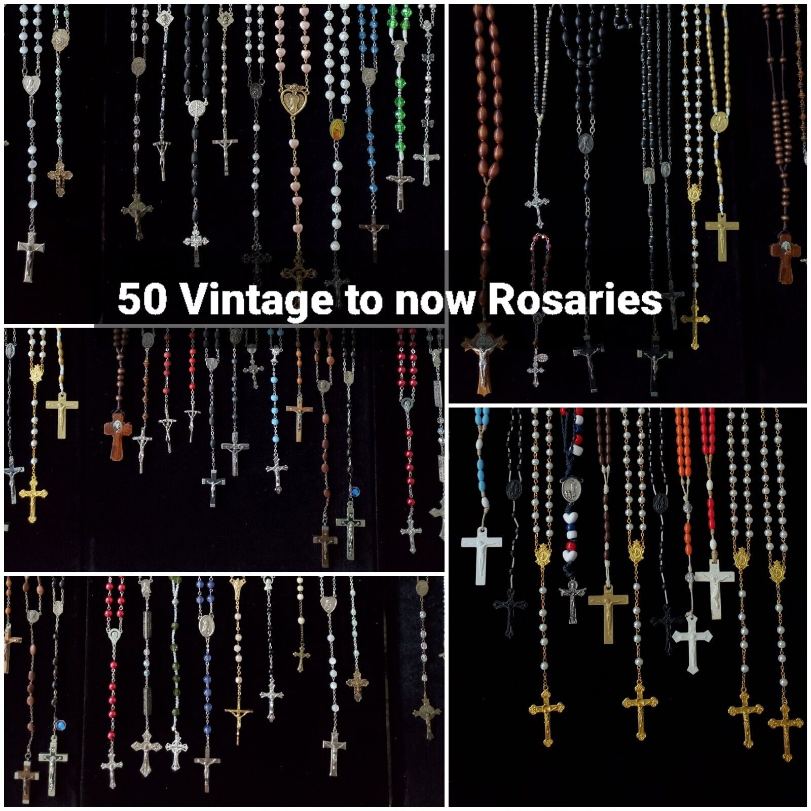 Lot Vintage Rosaries 50 Catholic Christian Rosary Beads Glass Wood Pearl Crystal