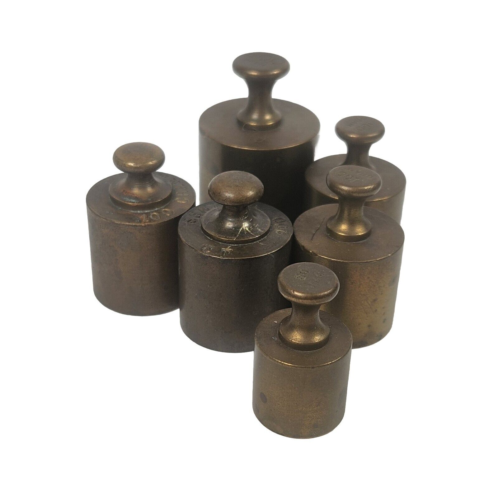 6 ANTIQUE BRASS APOTHECARY/ JEWELER\'S WEIGHTS Mixed
