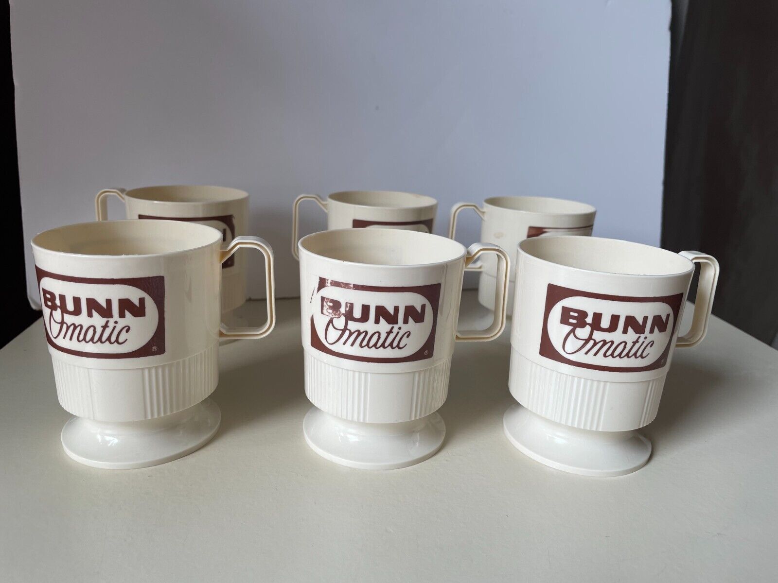 Lot 6 Vintage Bunn Omatic Coffee Plasti cCup 8 oz Advertising 70s 80s Diner Cafe