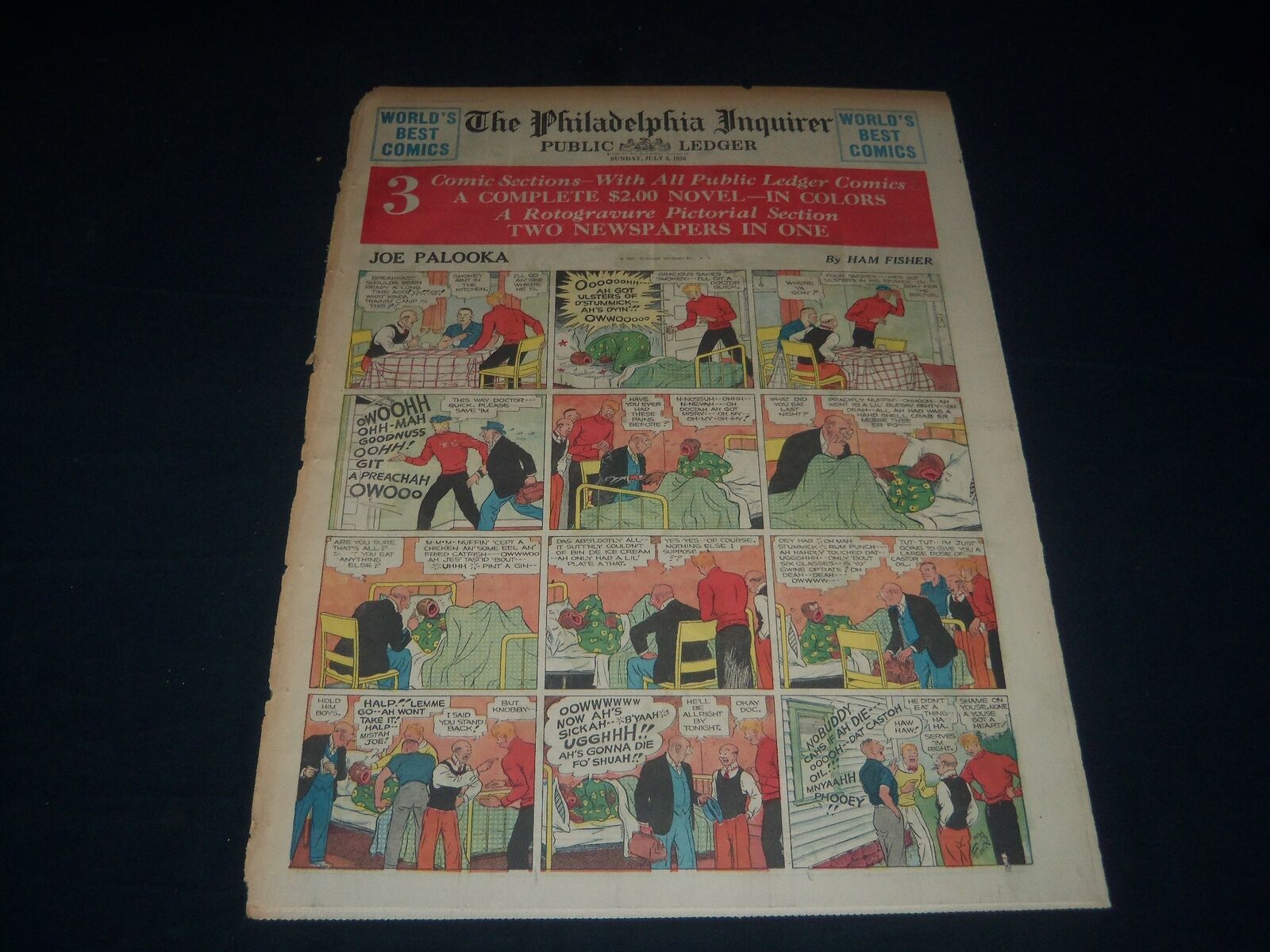 1936 JULY 5 PHILADELPHIA INQUIRER SUNDAY COLOR COMICS - 3 SECTIONS - NT 7397