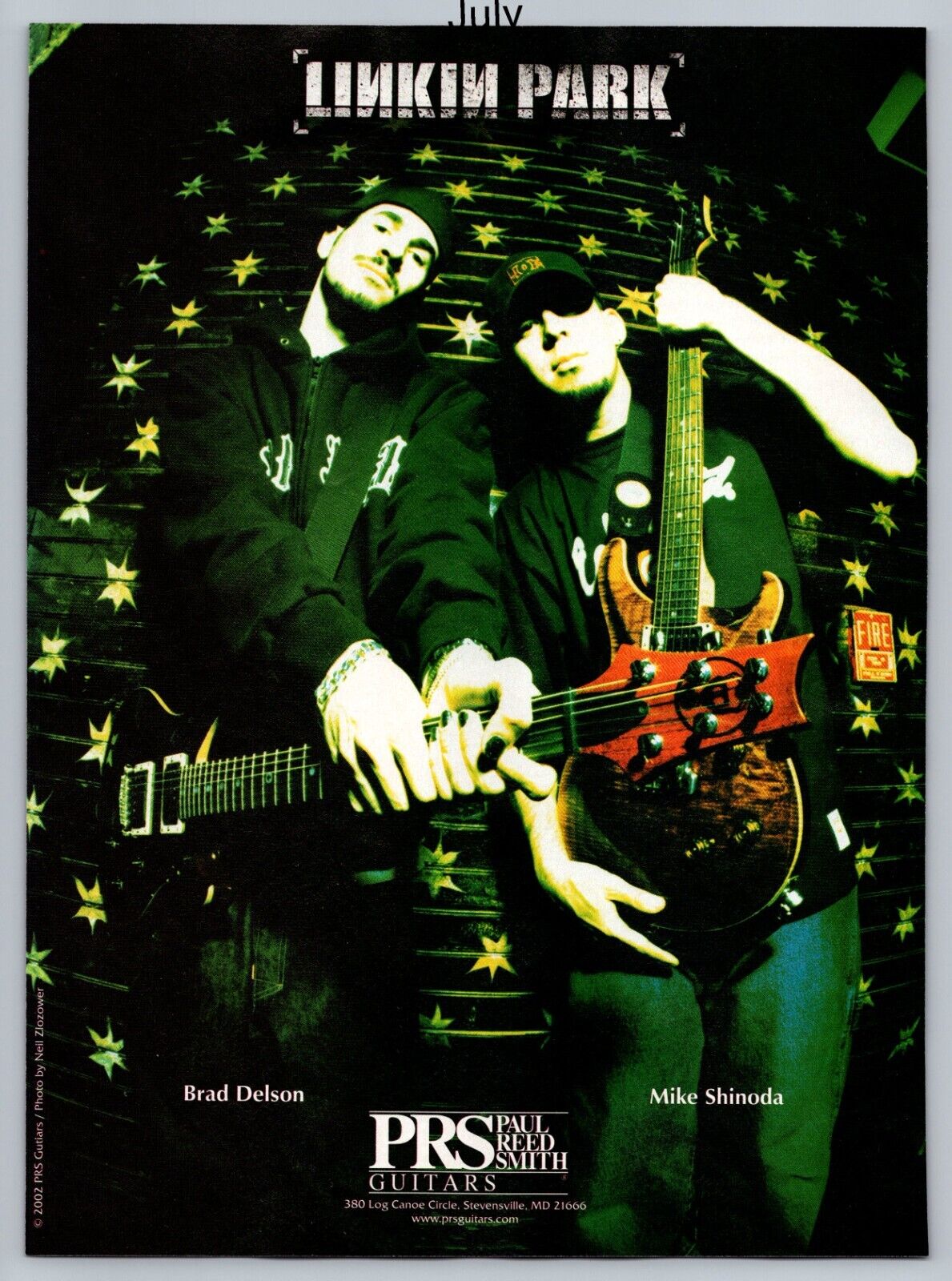 Mike Shinoda Brad Delson Linkin Park PRS Guitars 2002 Full Page Print Ad