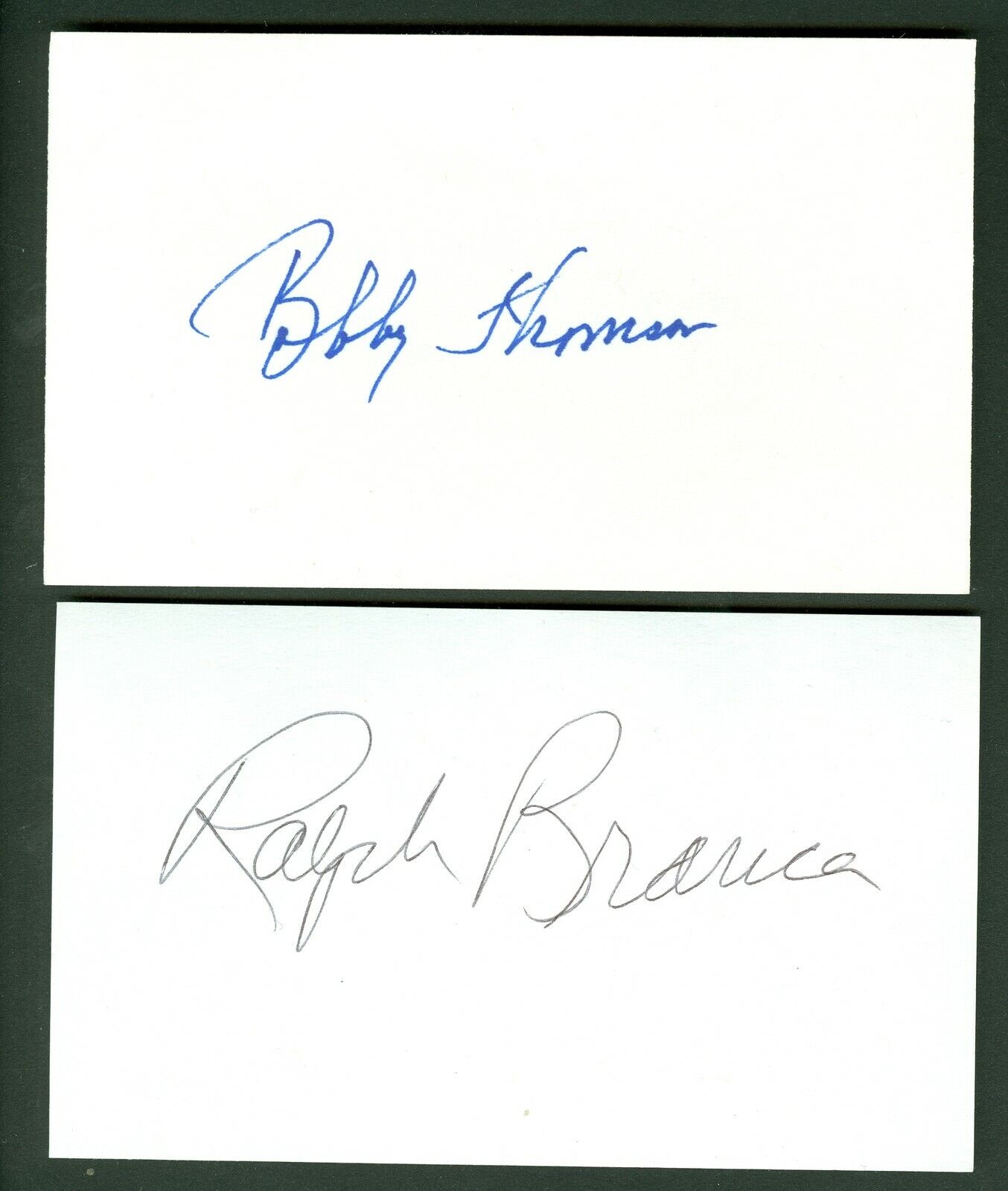 Ralph Branca & Bobby Thomson Autographed 3x5 index cards Ready for Frame SGC-PSA