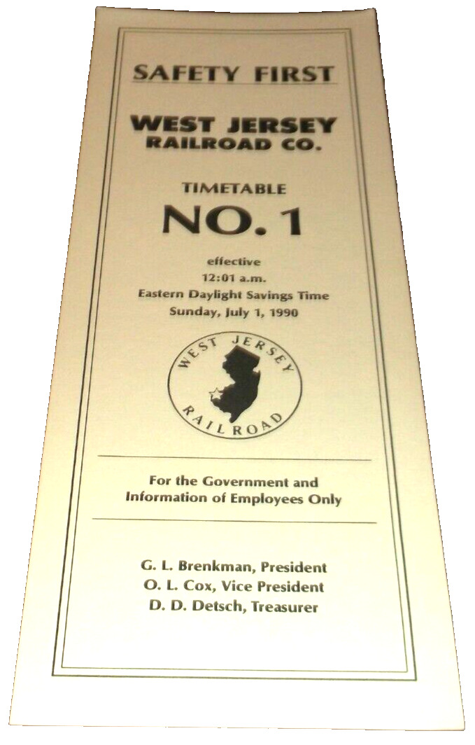 JULY 1990 WEST JERSEY RAILROAD EMPLOYEE TIMETABLE #1