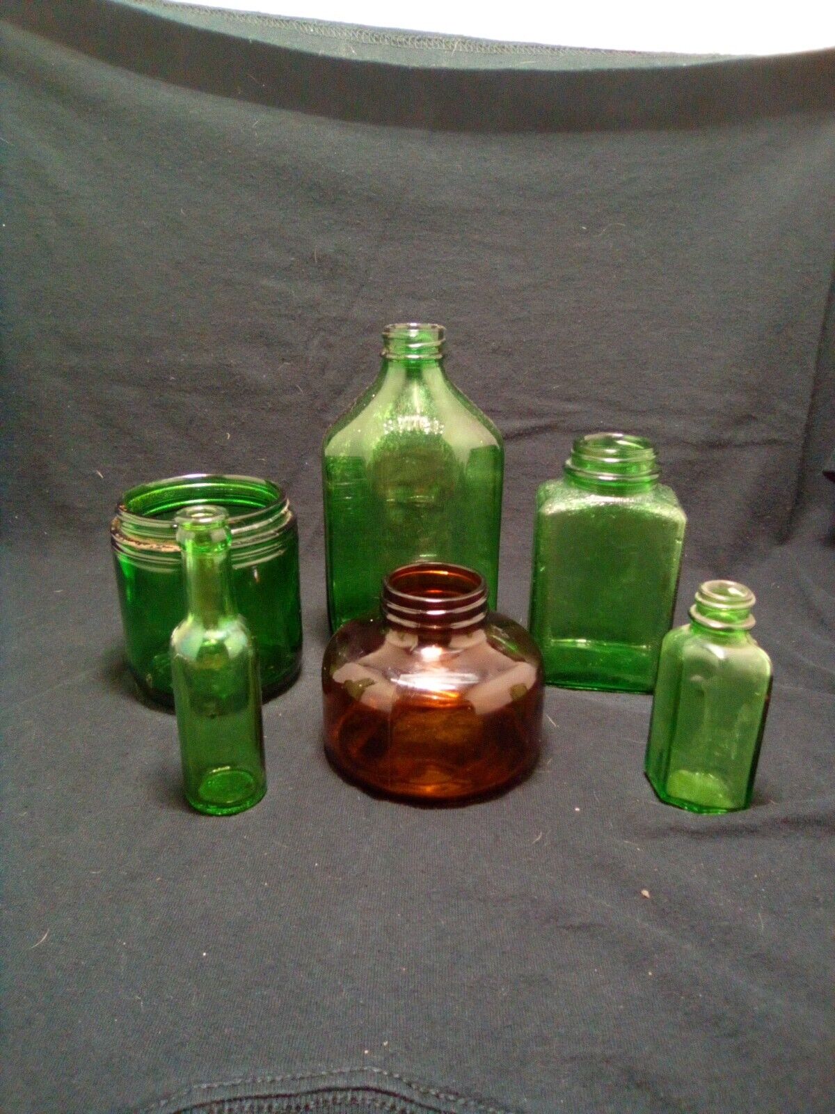 Antique  Green Medicine Cure And Apothecary Bottles With Inkwell Embossed. Lot-1