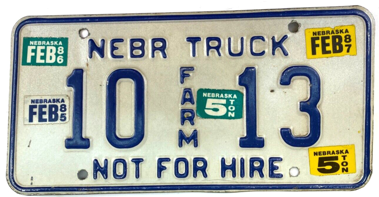 Nebraska 1985 1986 1987 Farm Truck License Plate Garage Platte Co Collector