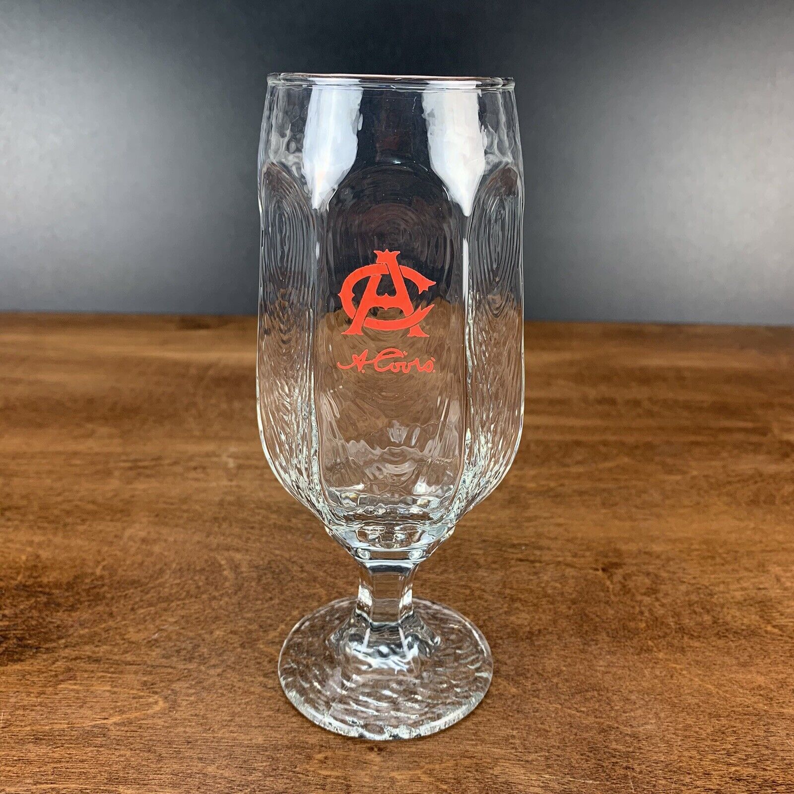 Vintage Adolph Coors Pilsner Beer Glass Stemmed Rippled Texture Hex Design 12 Oz