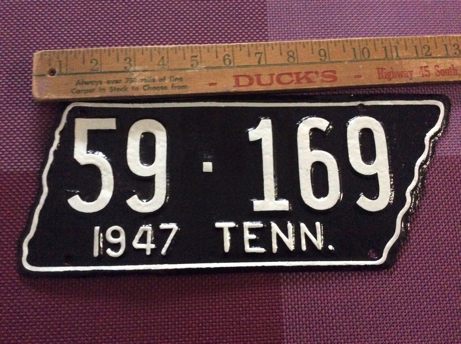 1947 Tennessee State Shape License Plate 59-169 County RePainted