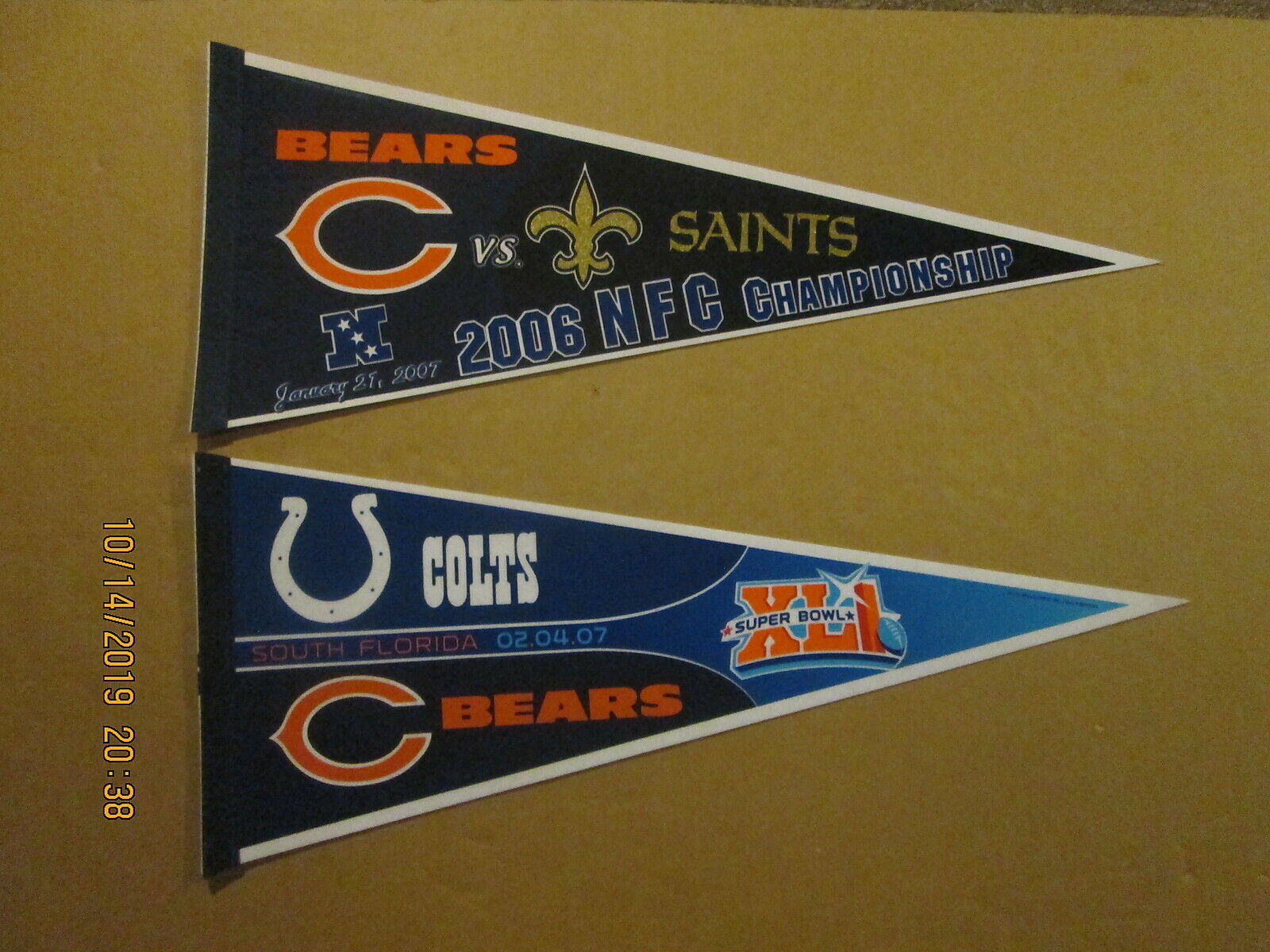 NFL Chicago Bears 2006 NFC Championship & 02.04.07 Super Bowl XLI Logo Pennants