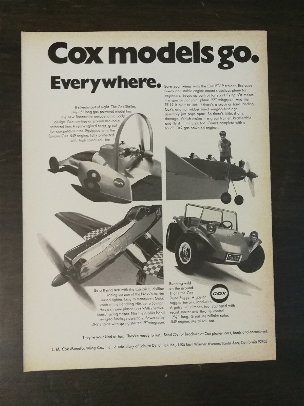 Vintage 1970 Cox Models Airplane Dune Buggy Full Page Original Ad