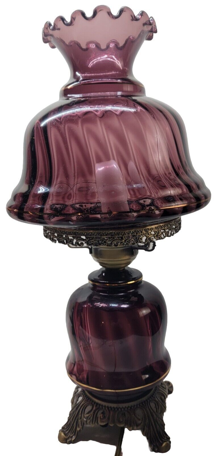 Vintage Fenton Style Purple Optic Swirl Electric Table Lamp/Interior/ One Lamp