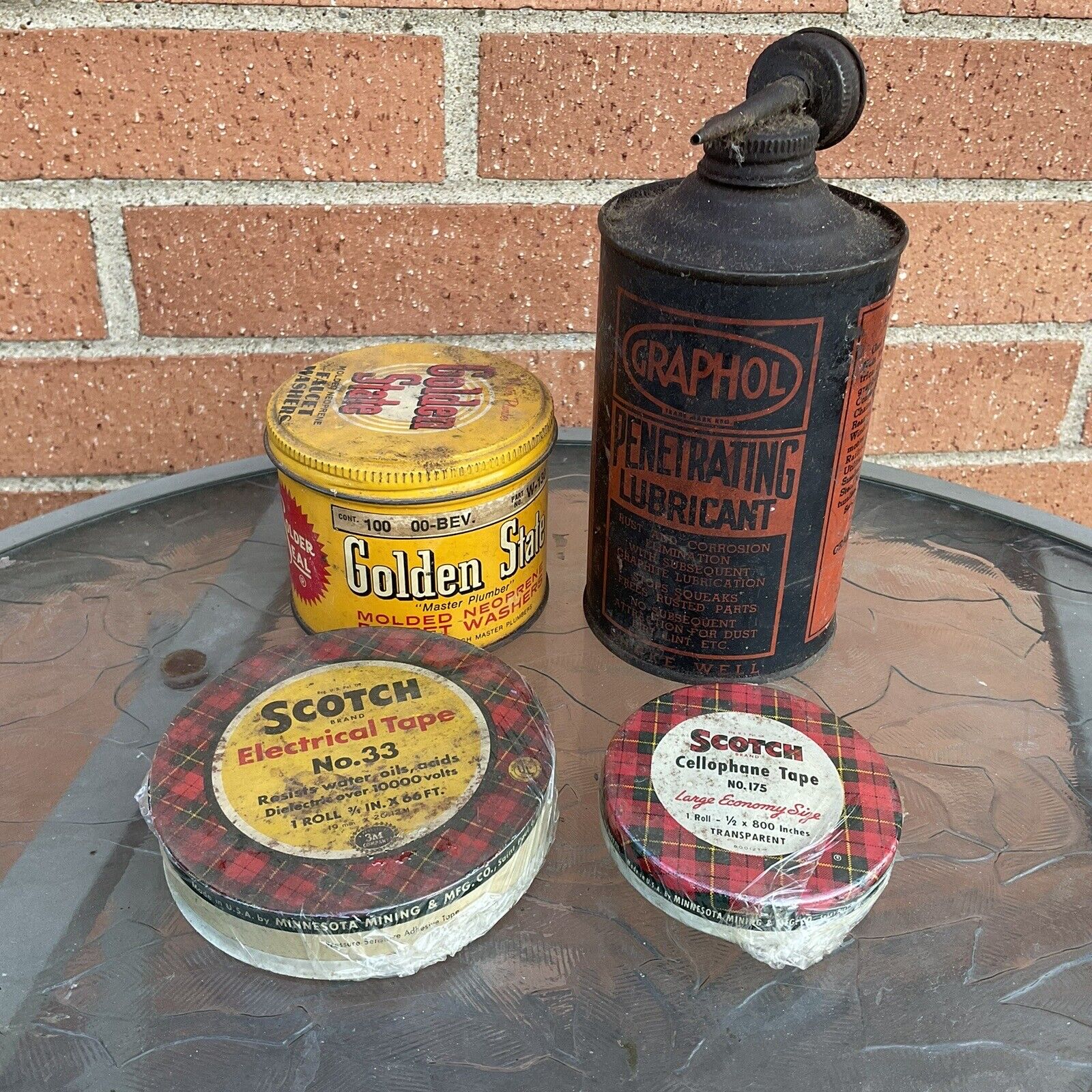 Golden State Lot of Vintage Garage Tins: Lubricant, Electrical and Scotch Tape