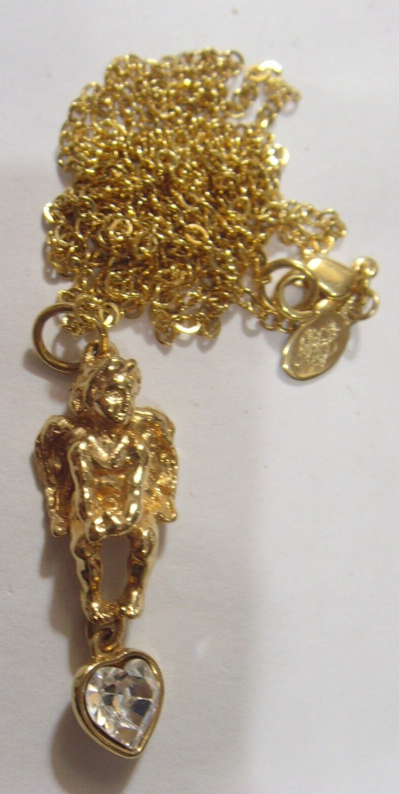 1980s vintage original Kirks Folly gold tone metal Angel Diamante necklace 53070