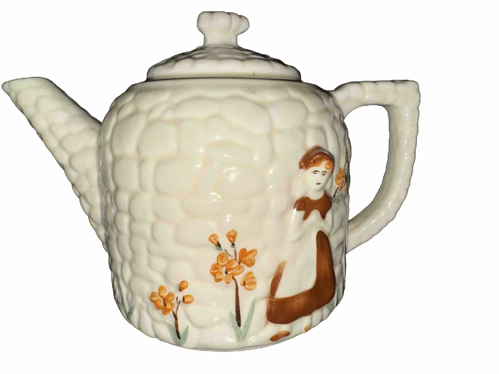 Vintage Porcelier Coffee Tea Pot Vitreous China Cobblestone Pattern Dutch Girl